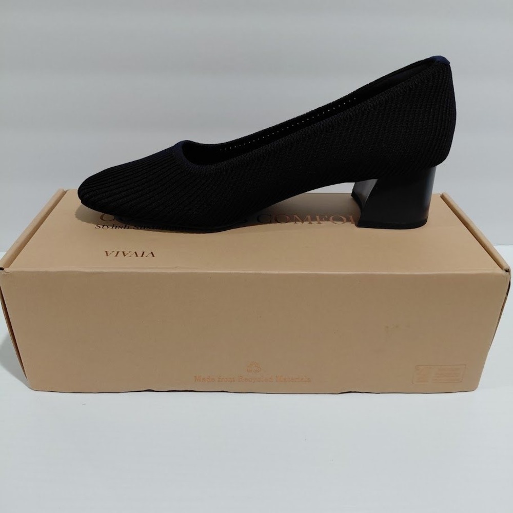 Vivaia Melody 2.0 Navy Blue Ribbed Knit Square Toe Block Heel Pumps Size 39 - Picture 6 of 11